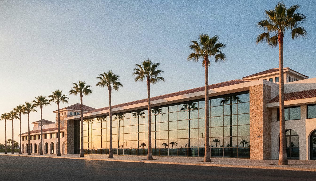 Façade du terminal de l'Aéroport de Majorque de jour